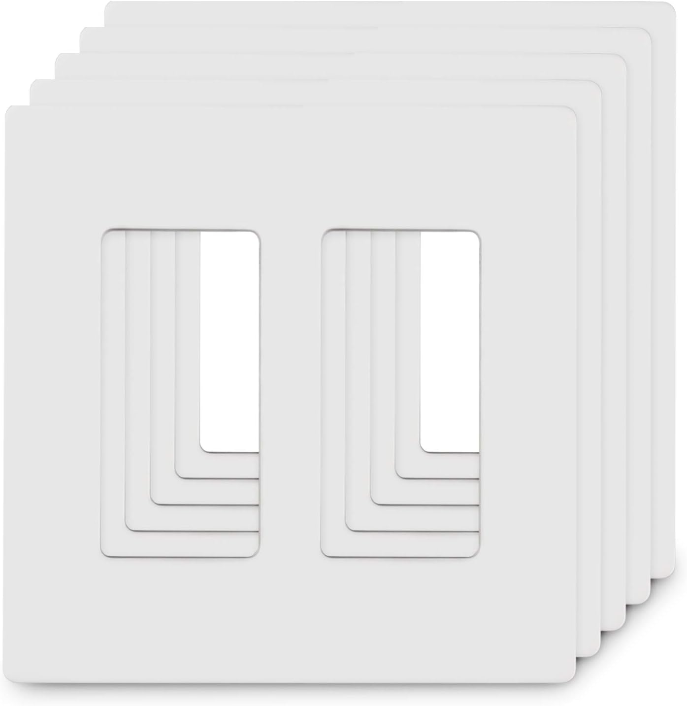 2-Gang Screwless Decorator Wall Plates, Child Safe Standard Size Outlet Cover, Unbreakable Polycarbonate Thermoplastic, Glossy White,5 Pack,UL Listed 2GANG-5 PACK
