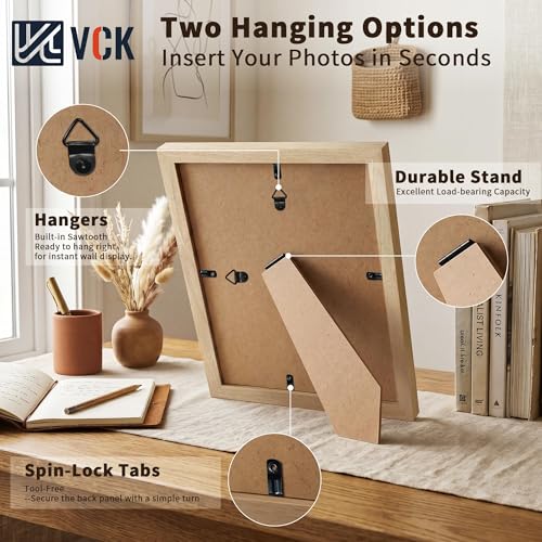 Image of VCK 8x12 Picture Frame 5 Pack, Natural Exclusive Wood, HD Glass, for Photo