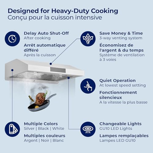 Image of Hauslane Range Hood Under Cabinet 36 Inch - Ducted Stainless Steel Range Hood, 6 Speed Kitchen Vent Hood 36 Inches, Stove Vent Hood for Kitchen with Auto Shut-off, LED, Touch Panel - Chef Series PS18
