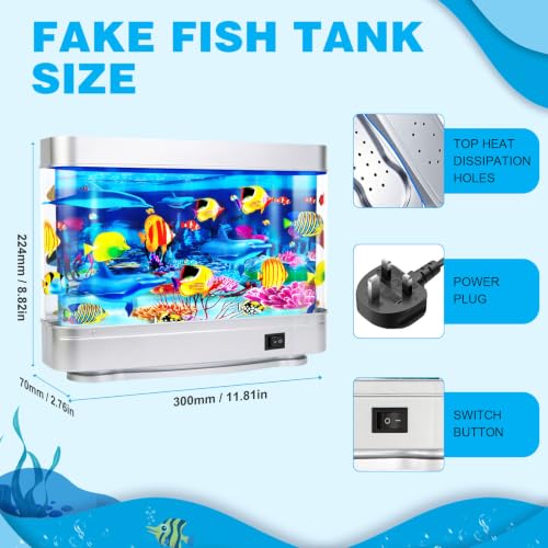 Image of Fake Fish Tank,Virtual Ocean Moving Fish lamp,Fake Aquarium Decor