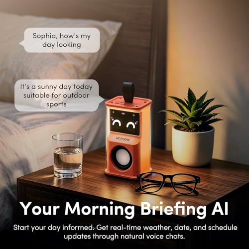 Smart AI Alarm Clock - Sophia Interactive Voice Controlled Bedside Clock, WiFi Network Speaker with Emoji Display, Intelligent Sleep Assistant & Water Reminder,Tech Gift for Men, Women & Office - Image 3