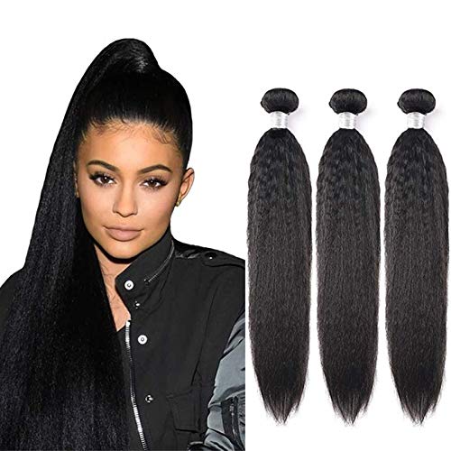 Yaki Straight Wave Human Hair Extensions Weft Weave Natural Black Color 100% Unprocessed 3 Bundles Virgin Remy Human Hair Same Length 100g/Pcs 18 20 22 Inch Kinky Striaght Hair