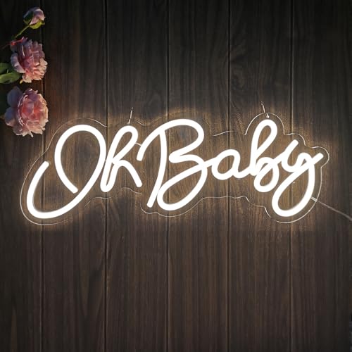 Oh Baby White Neon Sign,51cm Transparent Acrylic Plate Hanging Dimmable LED Sign for Birthday Party Engagement Banquet Arch Cover Decor Art Light (oh baby,white)