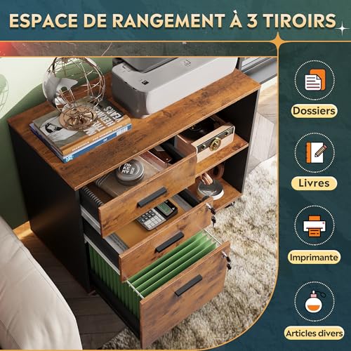 Caisson Bureau Roulant 3 Tiroirs Verrouillables DEVAISE