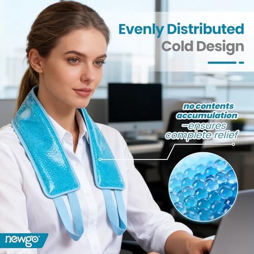 Image of NEWGO Ice Pack for Neck Pain Relief, FSA Eligible, Neck Ice Pack Wrap for Cervical Pain Relief, Office Pressure, Sports Injuries, Swelling - 24.8 inch x 4.13 inch (Pack of 2)