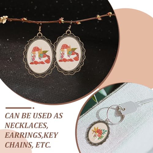 Image of INFUNLY 6 Sets DIY Mushroom Necklace Embroidery Kit for Adult Beginner Embroidery Pendant Kit Mushroom Theme Embroidery Stitching Necklace Kit Cross Stitch Kits with Instructions for Women Gift