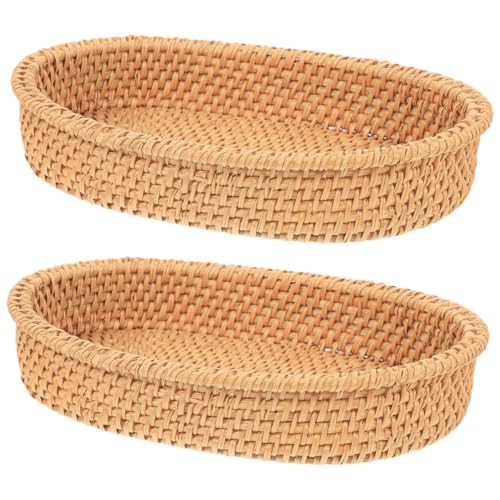 SOLUSTRE 2pcs Woven Cutlery Organizer Basket Multi Functional Rattan Storage and Fruit Basket Decorative Tray for Kitchen Home and Snacks
