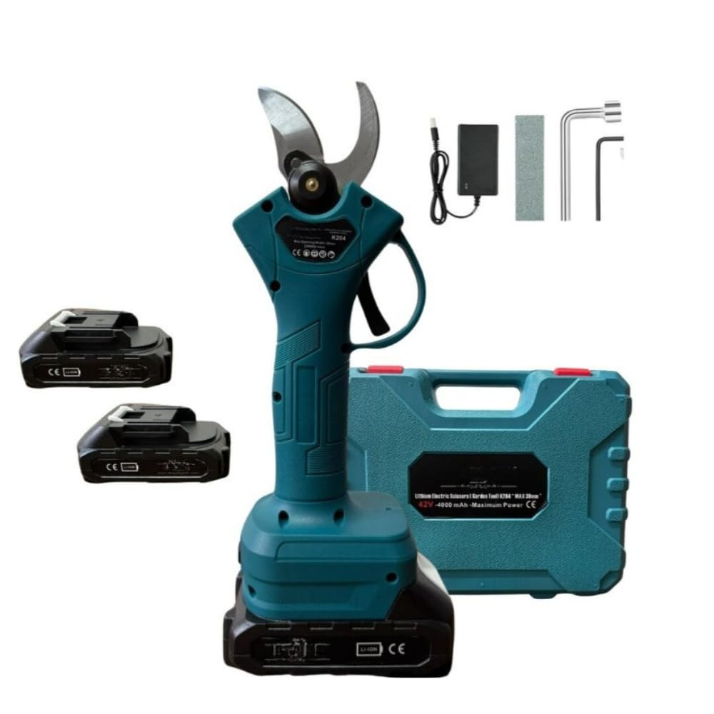 Forbici da Potatura a Batteria 48V con 2 Batterie – Forbice Potatura Elettrica Professionale per Rami e Giardino, Impugnatura Ergonomica Antiscivolo per Potatura Precisa