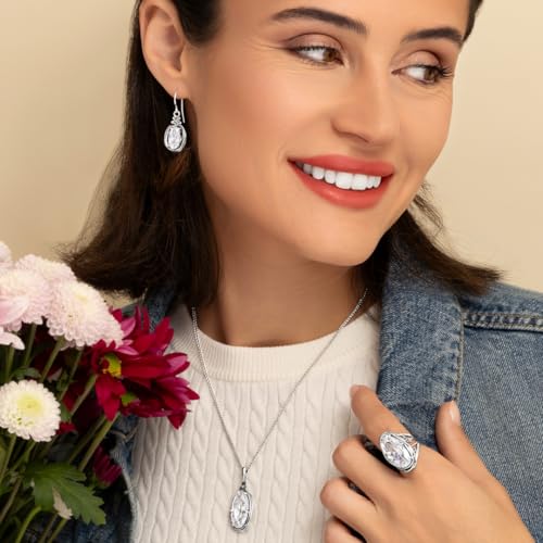 Jean Rachel Jewelry 925 Sterling Silver Dangle Earrings for Women - Floral Wire Wrap with Cubic Zirconia Vintage Design - Hypoallergenic, Lead & Nickel Free - Handcrafted Statement Earrings4