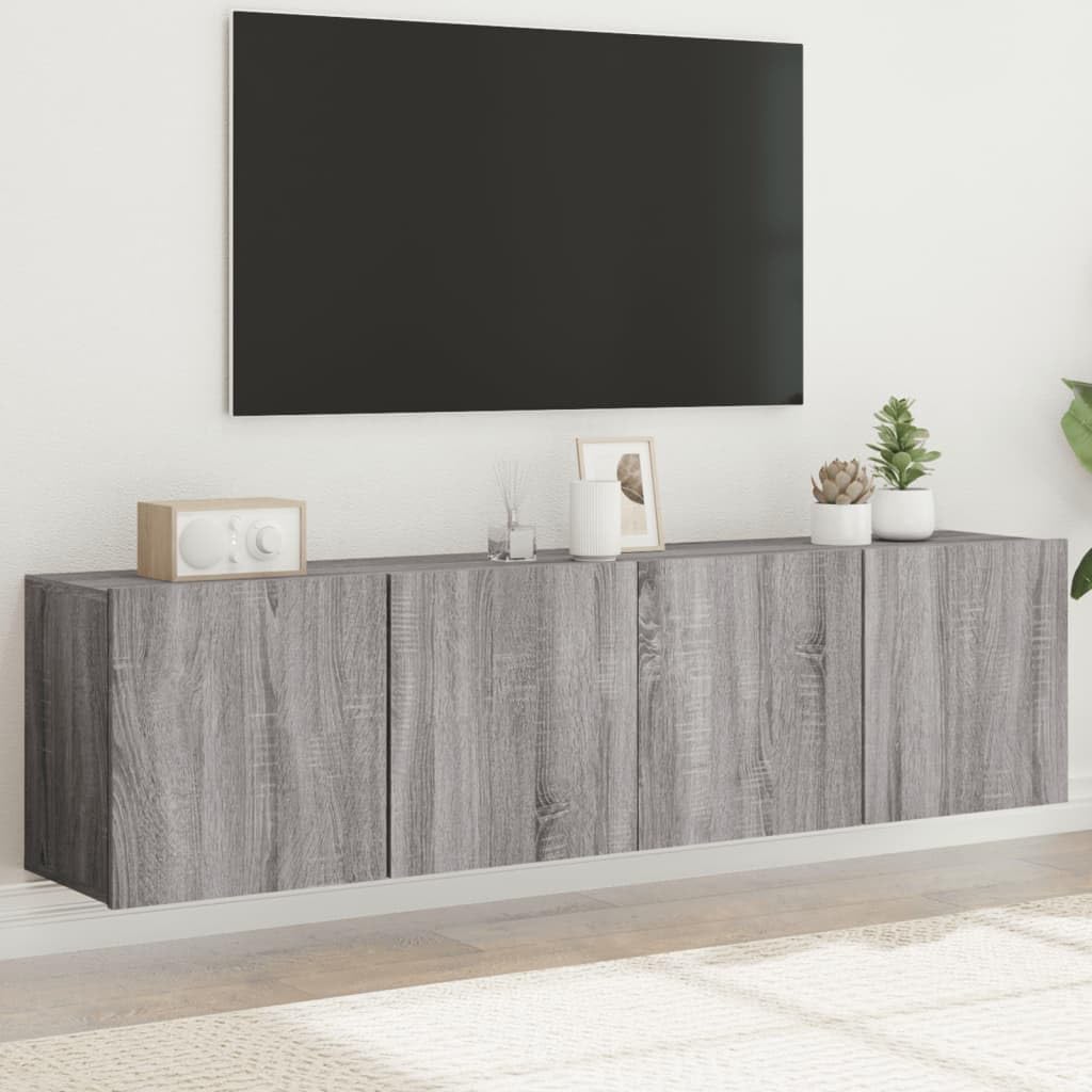 Hothingwell Meble ścienne do telewizora 2 szt. Sonoma szare 80x30x41 cm | Trwałe drewno konstrukcyjne, duża przestrzeń do przechowywania, konstrukcja ścienna, do odtwarzaczy DVD i odbiorników