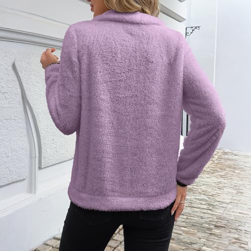 Purple Fleece Zip Up Women Oversized Quarter Half Zip Pullover Sweatshirts - image 2