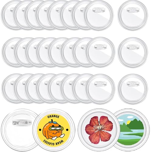 30PCS Buttons Selber Machen ohne Buttonmaschine BetterJonny 80mm Transparente DIY Ansteckbuttons Set DIY Transparente Buttons mit Sicherheitsnadel Knöpf Anstecknadeln für Kinder Foto Kleidung Schule