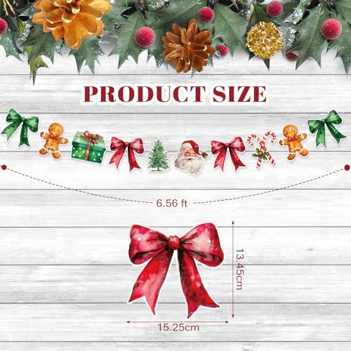 Image of Oudain 2 Pack Christmas Paper Garland 6.56 ft Red Green Christmas Tree Santa Claus Candy Cane Gingerbread Man Bow Hanging Bunting Banner Flags for Xmas Party Decorations Birthday Home Office Decor