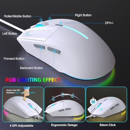 Image of Snpurdiri Wired Keyboard and Mouse Combo,81 Keys Compact Mechanical Keyboard,Retro Round Keycaps Ice Blue Backlit Gaming Keyboard for Laptop,Easy to Carry on Business Trip (Black Grey White)
