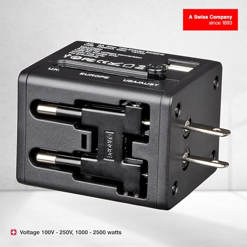 Image of Wenger Universal Travel Adapter with USB Charger for Global Travel, Black, Blend of Style & Function, Swiss Designed (604559)