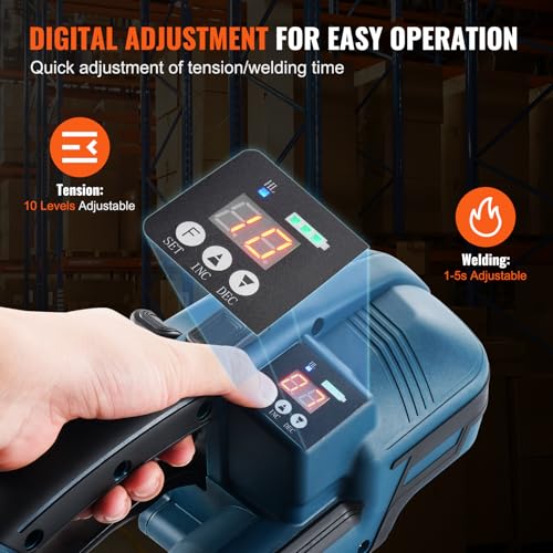 VEVOR Elektrische Umreifungsmaschine, für 0,89 bis 1,6 cm PP-/PET-Bänder, elektrisches Umreifungsgerät mit Digitalanzeige, 2 x 4000 mAh batteriebetriebene Handumreifungsmaschine