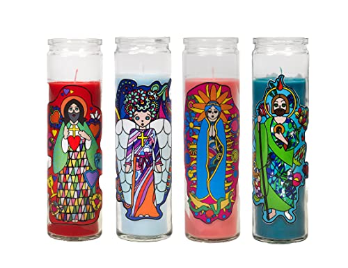 Box Set Of 4 Thomas Fuchs Creative Devotional Catholic Prayer Religious Candle For Daily Prayers Of Protection And Gratitude - 8-Inch Premium Wax In Tall Glass Container (Set Of 4 Different Designs) #TOP9