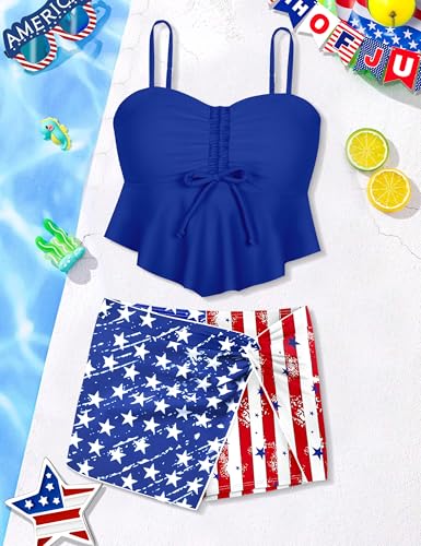 Girls Swimsuit Solid Tankini Palm Tree Shorts 2 Pcs Set Adjustable Straps Padded Swimsuits for Teen Girls Bathing Suit3