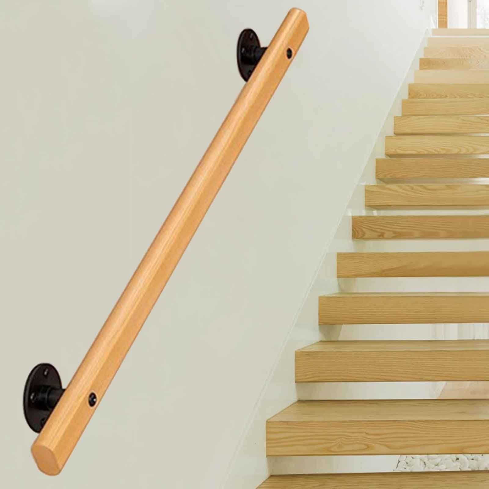 RRrawgff Wooden Stair Handrails, Railings for Stairs Indoor Outdoor, Sturdy Safety Wall Mount Support Rod Non-Slip Banister(3.6ft/110cm)