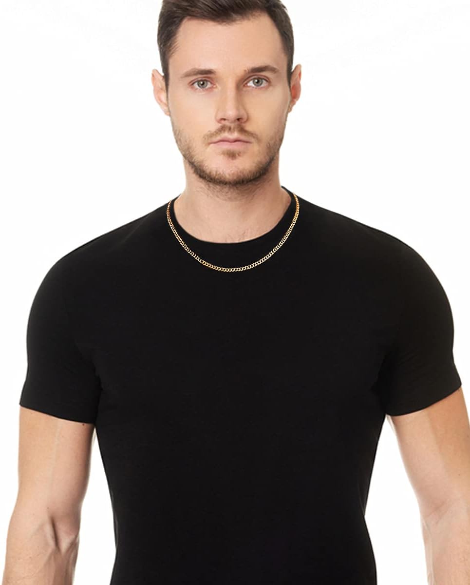 Fiusem Gold Plated Cuban Chain Necklace - Diamond Cut Stainless Steel, Men's & Women's Sizes 16-28 Inch - Image 4