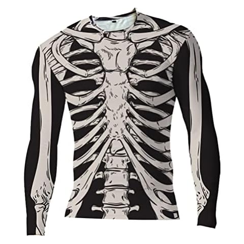 Luxshiny Camiseta de Manga Larga para Hombre de Halloween con Diseño de Esqueleto 3D Cover