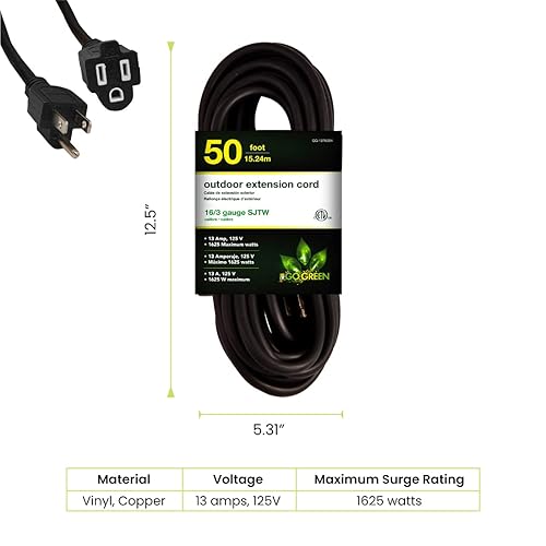 Miniatura 2 de GoGreen Power (GG-13750BK) - Cable de extensión SJTW para exteriores, 163, 50 pies, color negro, 50 pies