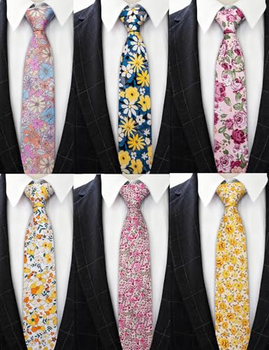 Image of Barry.Wang Mens 6 PCS Ties Silk Striped Paisley Check Floral Necktie Silky Woven Wedding Business Party Ties 3.34 inch