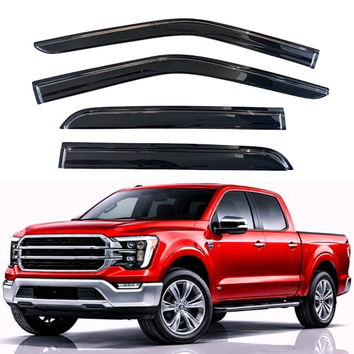 Image of KPY Rain Guards Fit for 2015-2026 Ford F150 SuperCrew, Out-Channel Window Visor Vent Deflector 4PC, Truck Accessories for 2017-2026 F150 Raptor F250 F350 F450 F550 Super Duty Crew Cab (Full-Size Cabs)