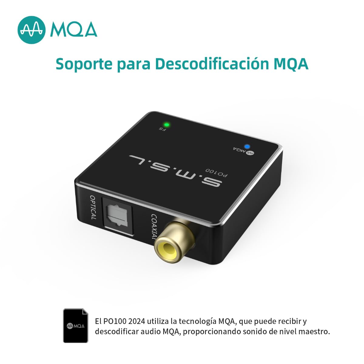 SMSL PO100 2024 XU316 Convertidor De Audio Digital - Analógico, mqa Decodifica USB a Toslink Coax/Optics Audio Adapter, Mini USB a Coax para Teléfonos Móviles/PC/Player/Streamer (Negro)