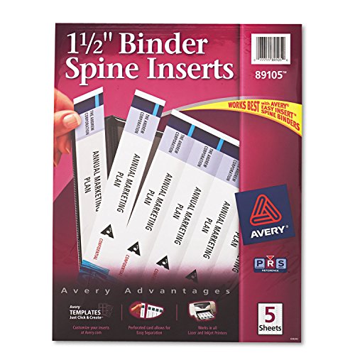 Inserts pour dos de classeur vierges Avery Dennison 89105, étiquettes blanches de 3,8 cm x25