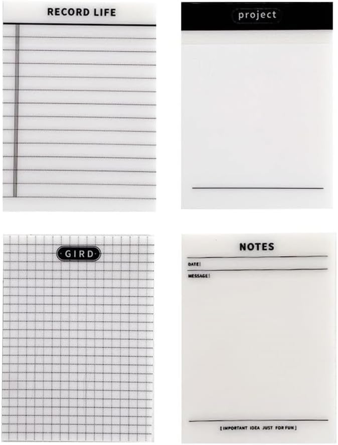 4Pc Transparent Sticky Notes,50 Sheets Clear Self-Stick Notepad,Removable High-Adhesive Waterproof Memo Pads,Grid Book/Planner Pads ＆ Annotating Books for Organizing Notes ＆ Reminders (4pc)