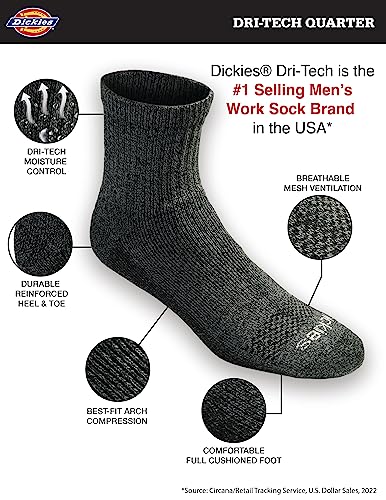 Image of Dickies Men's Dri-Tech Moisture Control Quarter Socks, Available in M-XXL (6, 12, 18 Pairs)