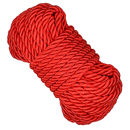 Braided Twisted Silk Ropes 8mm Diameter Soft Solid Braided Twisted Ropes Decorative Twisted Satin Shiny Cord Rope for All Purpose and DIY Craft (Red,1 Piece)