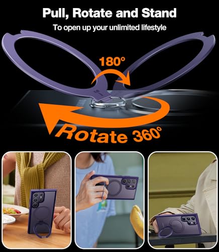 Image of TORRAS 360Spin Magnetic Stand for Samsung Galaxy S24 Ultra Case, Compatible with Magsafe, Shockproof Military Grade Protective Slim Galaxy S24 Ultra Phone Case with Kickstand & Ring Holder, Purple