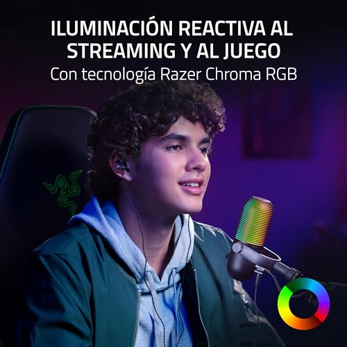 Miniatura 2 de Razer Seiren V3 Chroma - Micrófono USB RGB con pulsación para silenciar (Iluminación Reactiva Para Streaming y juegos, Micrófono de condensador supercardioide) Negro