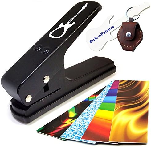 Pick-a-Palooza DIY Guitar Pick Punch with Leather Key Chain Pick Holder - Black