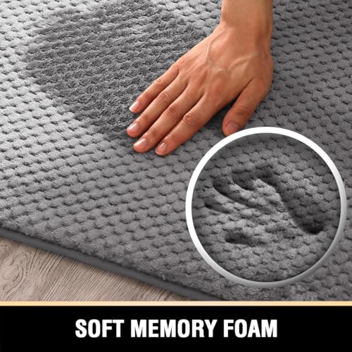 H.VERSAILTEX Grey Memory Foam Bathroom Rug 24x17 Absorbent Bath Rug Non Slip Washable Soft Bath Mat for Bathroom, Water Absorbent Thick Comfortable Carpet Rug Room Decor for Shower Floor