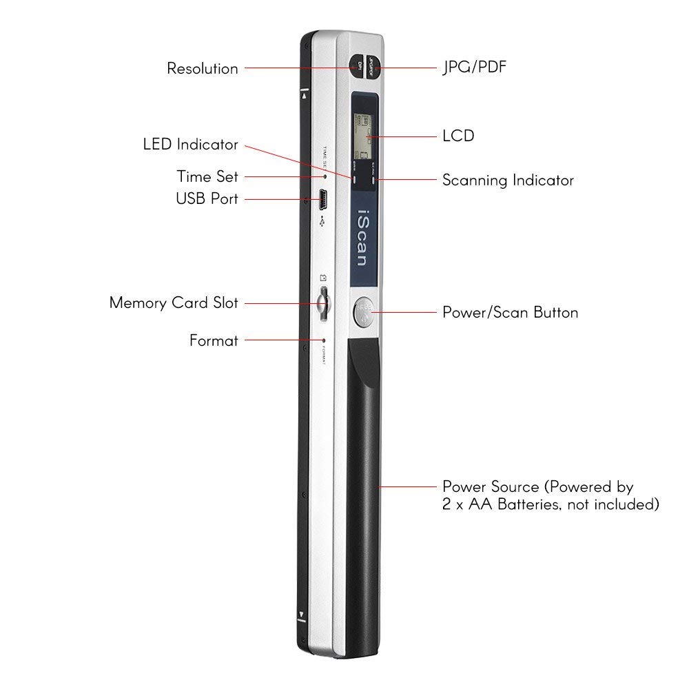 ECOiNVA para iScan Wand Escáner portátil de Documentos A4, 900DPI Escáner USB Escáner móvil Escáner móvil (Plata) — view 3