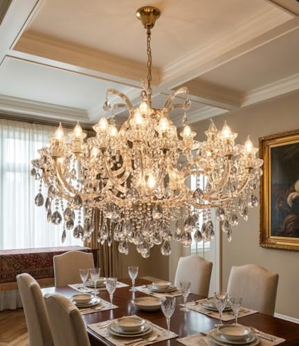 Image of Sanleen Luxury Crystal Glass Chandelier 12-Light Ceiling Hanging Lamp | Modern Antique Candle Style Chandelier jhummer for Living Room, Dining Hall | Design-8(24-28 Inch)(Bulb Include)