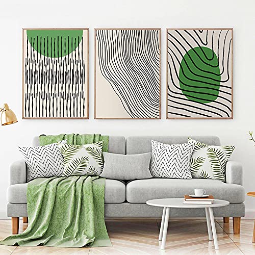 Lot de 3 affiches géométriques salon style scandinave vert 50x70