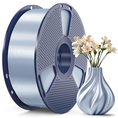 SUNLU PLA+ Silk Filament, Filamento 3D de Seda Metálica Brillante de 1,75 mm, Filamento de impresora 3D PLA PLUS de alta resistencia, Carrete de 1KG, Plata