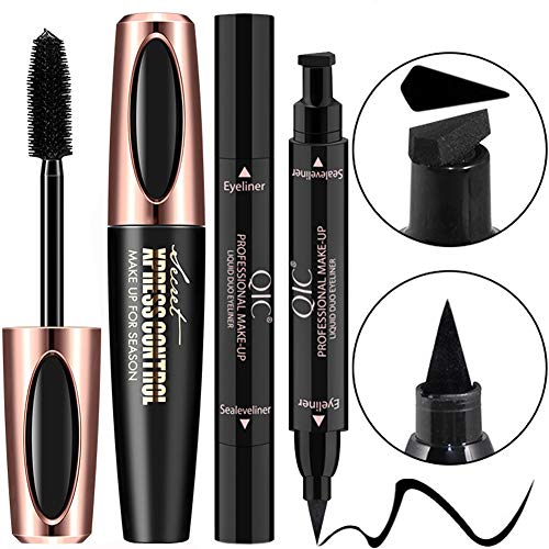 4D Silk Fiber Eye Lash Mascara With Eyeliner Stamp, Liquid Extension, Best