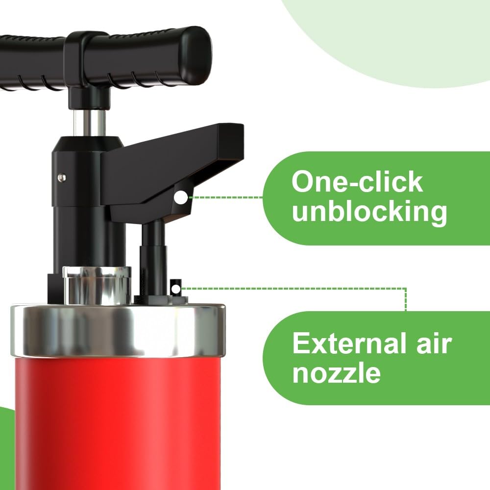 Desatascador Tuberias Profesional con 4 Cabezales Reemplazables, Desatascador WC de Alta Presión con Manómetro, Desatascador a Presión Desatascador, para Inodoro Baño Cocina