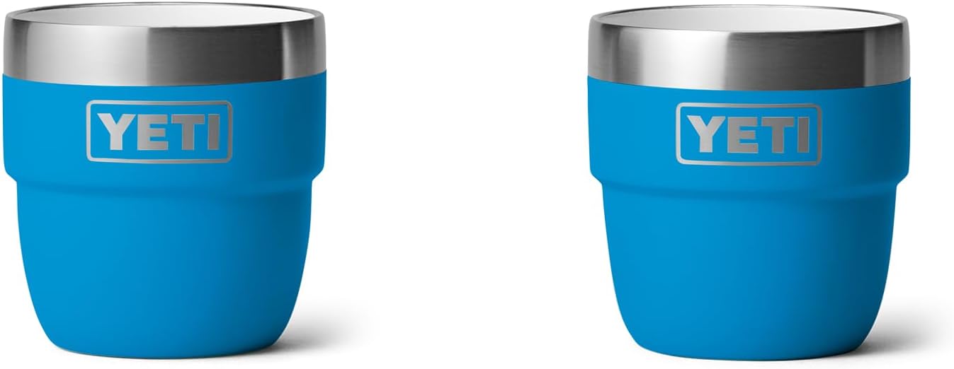 Rambler 4 oz Stackable Cup, Stainless Steel, Vacuum Insulated Espresso/Coffee Cup, 2 Pack, Big Wave Blue