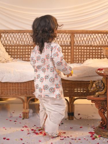 Image of POLKA TOTS Premium Cotton Dhoti Kurta Set for Kids Boys | Traditional Angrakha Style Ethnic Wear for Boys | Kurta Dhoti Set for Kids | Festive & Wedding Clothing Set for Baby