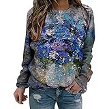 Womens Vintage Floral Raglan Crewneck Sweatshirts Fashion Chain Print Casual Long Sleeve Shirt Loose...