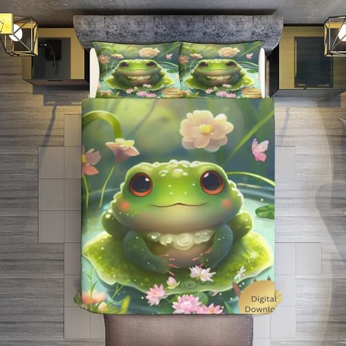 Housse de couette grenouille 200x200 anti-plis avec zip invisible