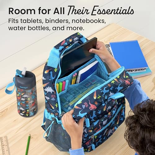 Image of Bentgo Kids Backpack - Lightweight 14 inch Backpack in Fun Prints for School, Travel, & Daycare, Ideal for Ages 4+, Roomy Interior, Durable & Water-Resistant Fabric, & Loop for Lunch Bag (Dinosaur)