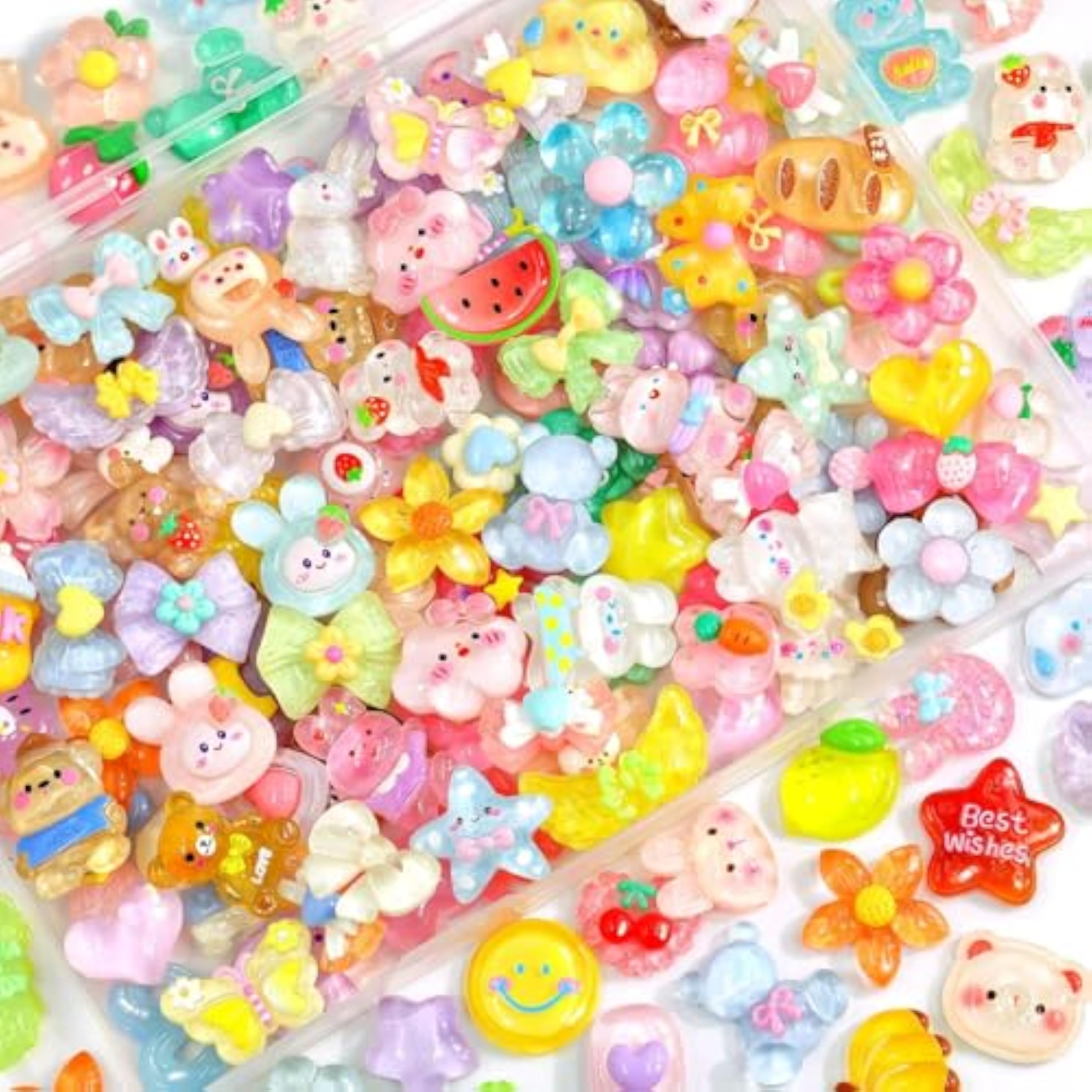 60PCS Unidades Adornos de Slime Multicolor, Accesorios Kawaii, Adornos de Gelatina y Resina Plana para Fundas de Móvil, Decoración de Uñas, Manualidades, Scrapbooking y DIY - Estilo aleatorio (A)