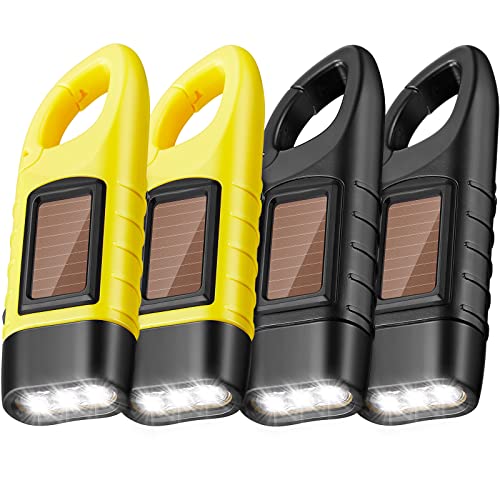 Mudder 4 Pack Hand Crank Solar Powered Flashlight Emergency Rechargeable Led Flashlight Survival Gear Self Powered Charging Torch for Hiking Backpack Camping Safety Emergency Pack(Yellow, Black)